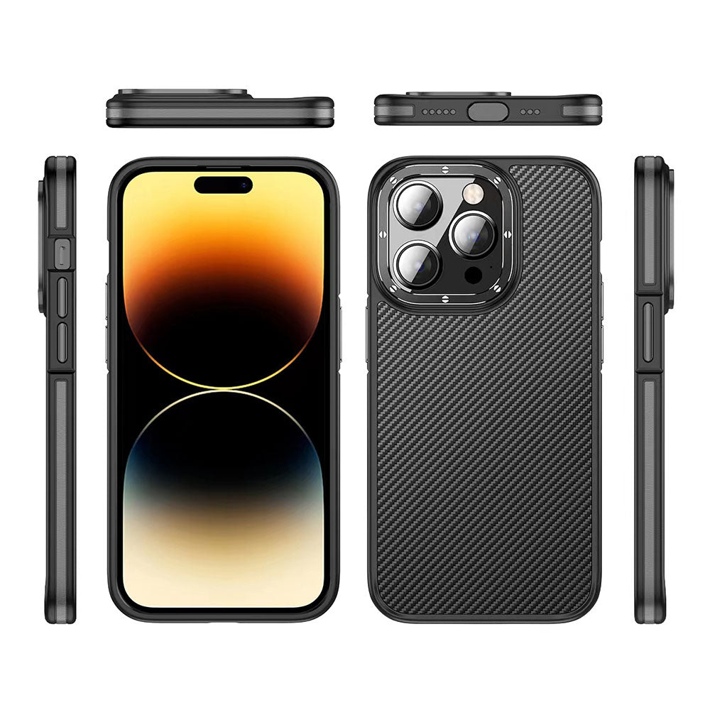 iPhone 14 Pro Kılıf Mat Transparan Karbon Fiber Görünümlü Wlons Marin Kılıf