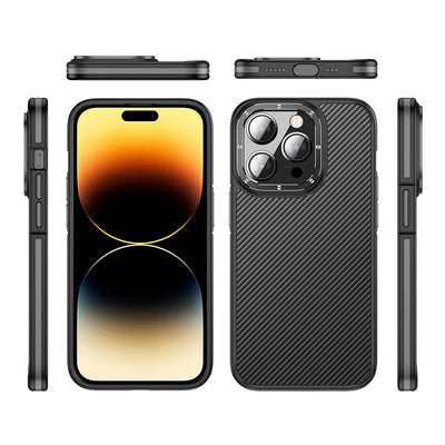Apple iPhone 14 Pro Kılıf Mat Transparan Karbon Fiber Görünümlü Wlons Marin Kapak Derin Mor
