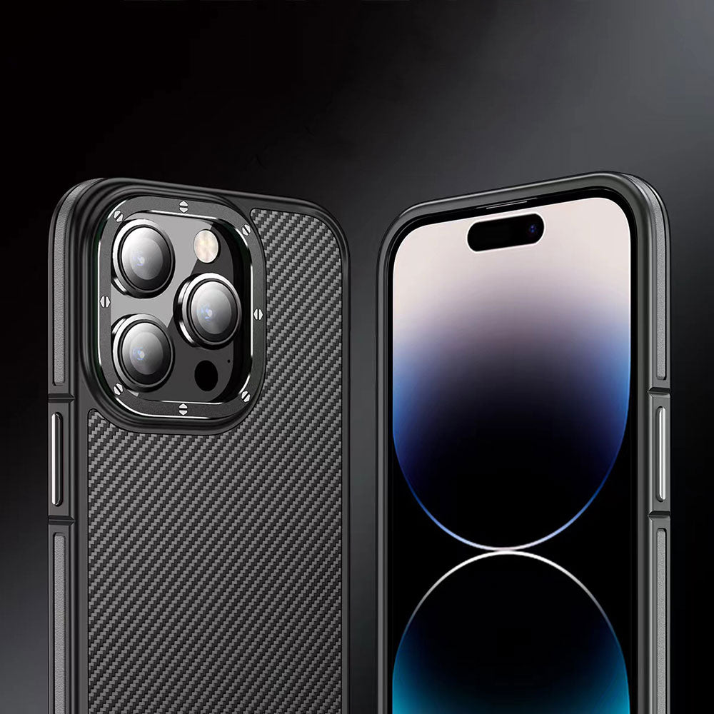 iPhone 14 Pro Kılıf Mat Transparan Karbon Fiber Görünümlü Wlons Marin Kılıf