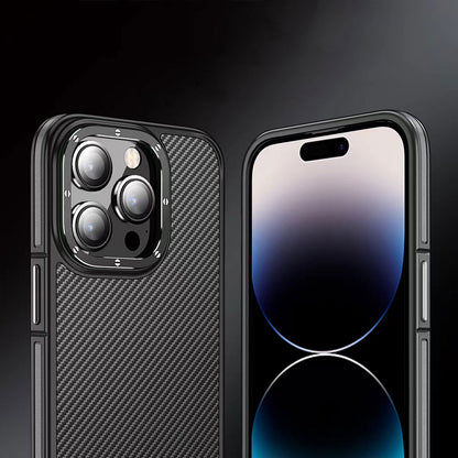 iPhone 14 Pro Kılıf Mat Transparan Karbon Fiber Görünümlü Wlons Marin Kılıf