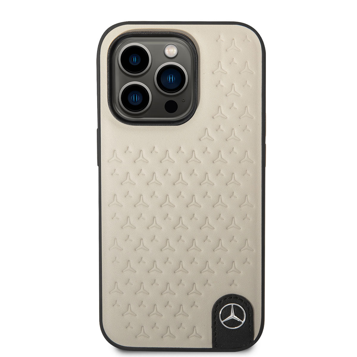 Apple iPhone 14 Pro Kılıf Mercedes Benz Hakiki Deri Yıldız Dizayn Kapak Gri