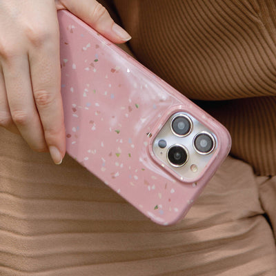 Apple iPhone 14 Pro Kılıf Mozaik Desenli Coehl Terrazzo Kapak Pembe