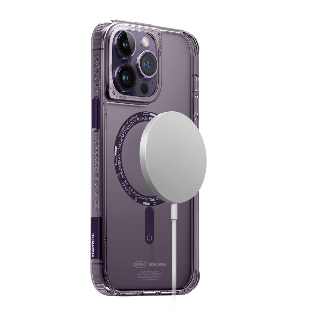 Apple iPhone 14 Pro Kılıf SkinArma Şeffaf Airbag Tasarımlı Magsafe Şarj Özellikli Saido Kapak Mor