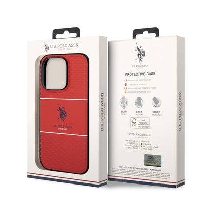 Apple iPhone 14 Pro Kılıf U.S. POLO ASSN. Deri Şeritli Logo Dizayn Kapak Kırmızı