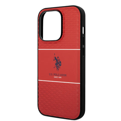 Apple iPhone 14 Pro Kılıf U.S. POLO ASSN. Deri Şeritli Logo Dizayn Kapak Kırmızı