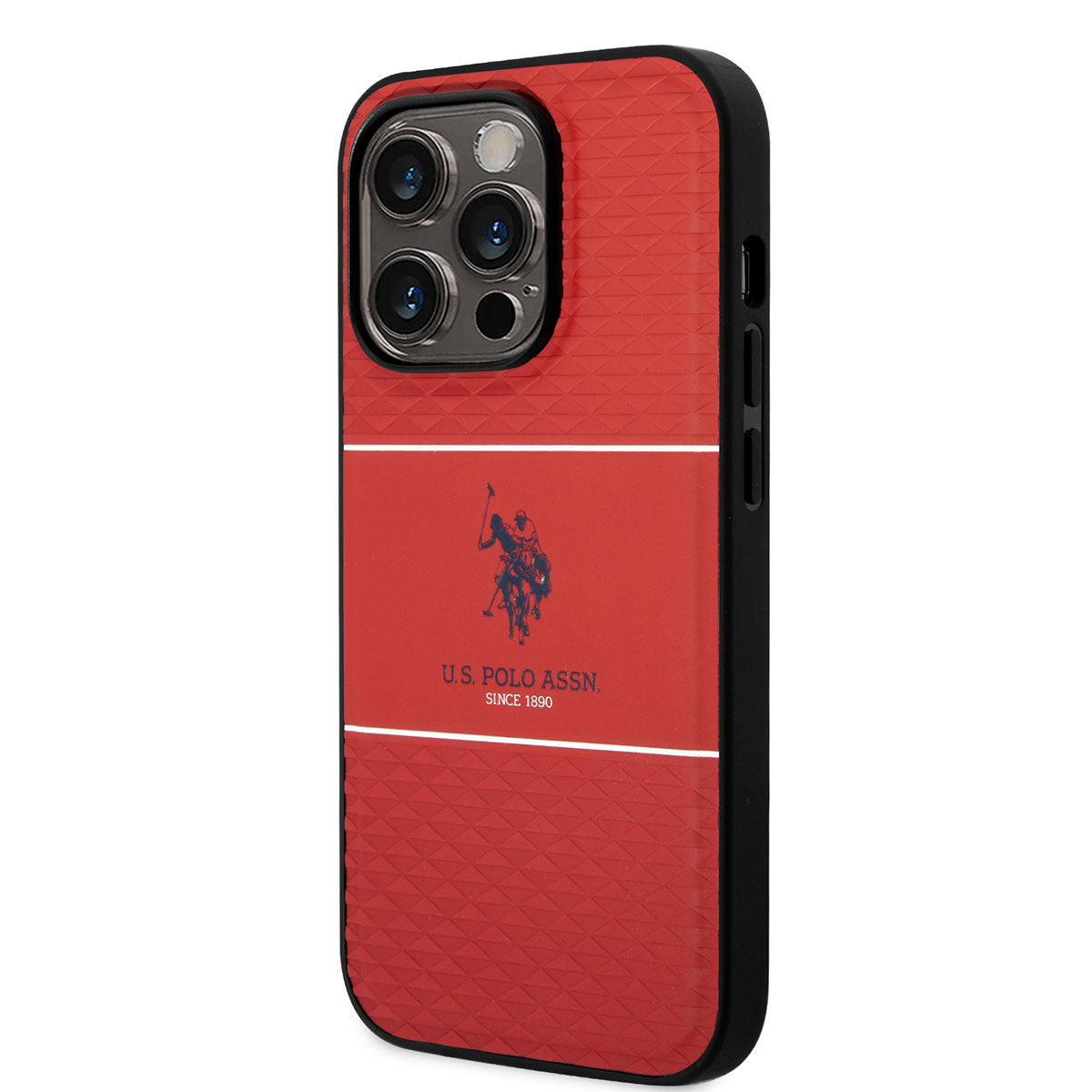 Apple iPhone 14 Pro Kılıf U.S. POLO ASSN. Deri Şeritli Logo Dizayn Kapak Kırmızı