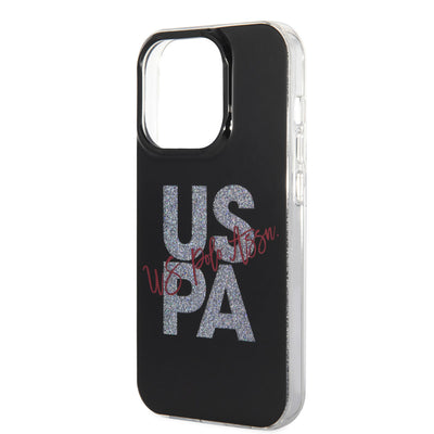 Apple iPhone 14 Pro Kılıf U.S. POLO ASSN. Simli Parlak Alfabe Tasarım Kapak Kırmızı