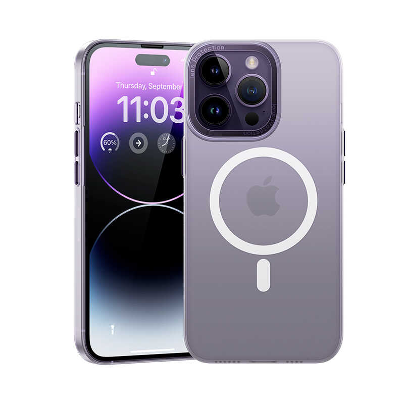 Apple iPhone 14 Pro Kılıf Wireless Şarj Destekli Benks Magnetik Haze Kapak Derin Mor