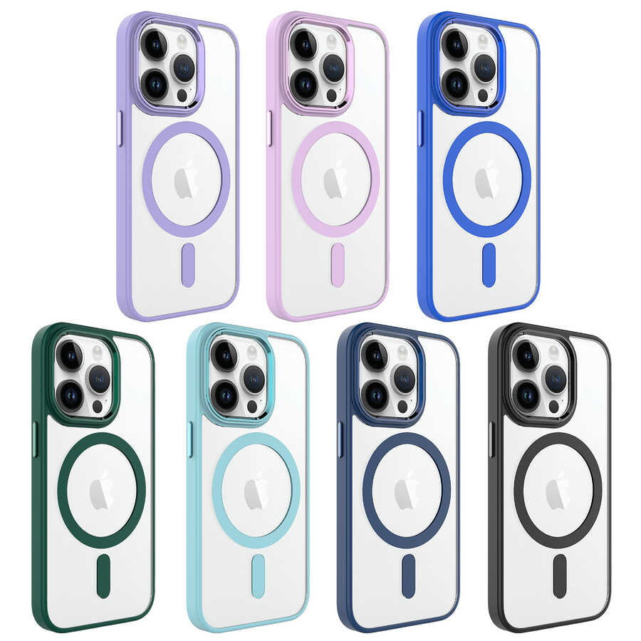 iPhone 14 Pro Kılıf Wireless Şarj Özellikli Zore Krom M-safe Silikon Kılıf