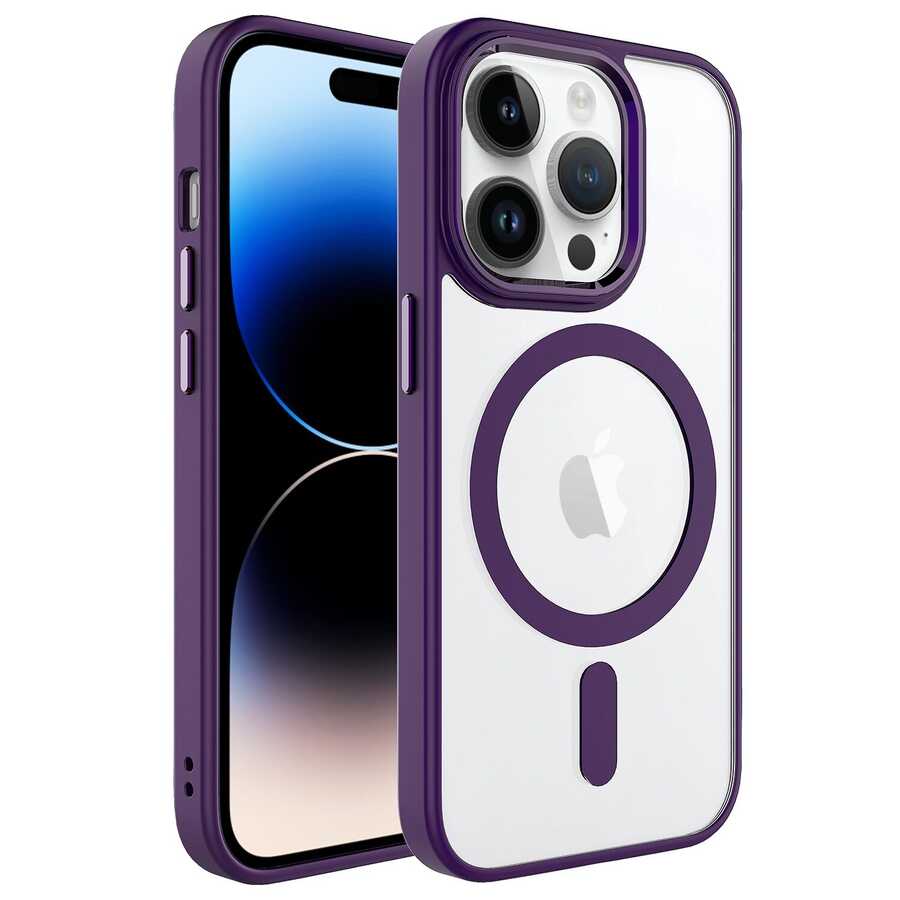 iPhone 14 Pro Kılıf Wireless Şarj Özellikli Zore Krom M-safe Silikon Kılıf