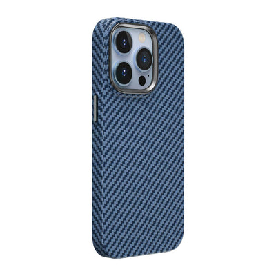 Apple iPhone 14 Pro Kılıf Wiwu Karbon Fiber Görünümlü Magsafe Wireless Şarj Özellikli Kabon Kapak Mavi