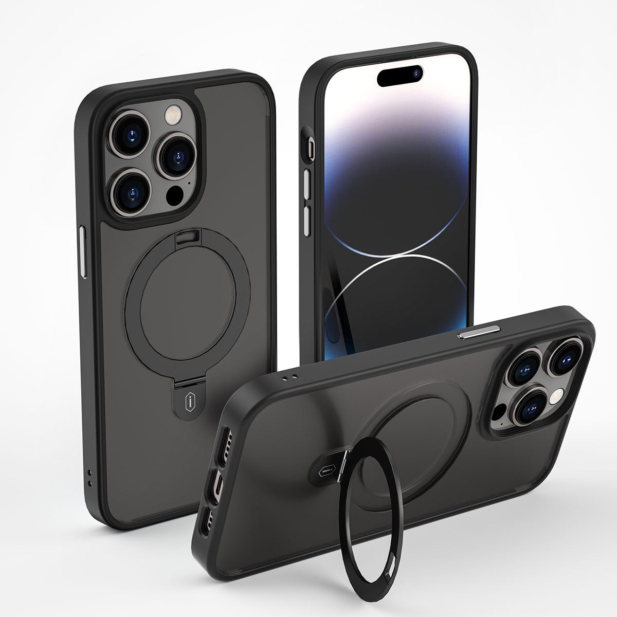 iPhone 14 Pro Kılıf Wiwu ZMM-010 M-safe Şarj Özellikli Parmak İzi Bırakmayan Mat Transparan Standlı Kılıf