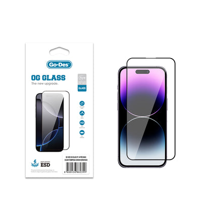 Apple iPhone 14 Pro Max Go Des OG Glass Antistatik Temperli Cam Ekran Koruyucu Şeffaf