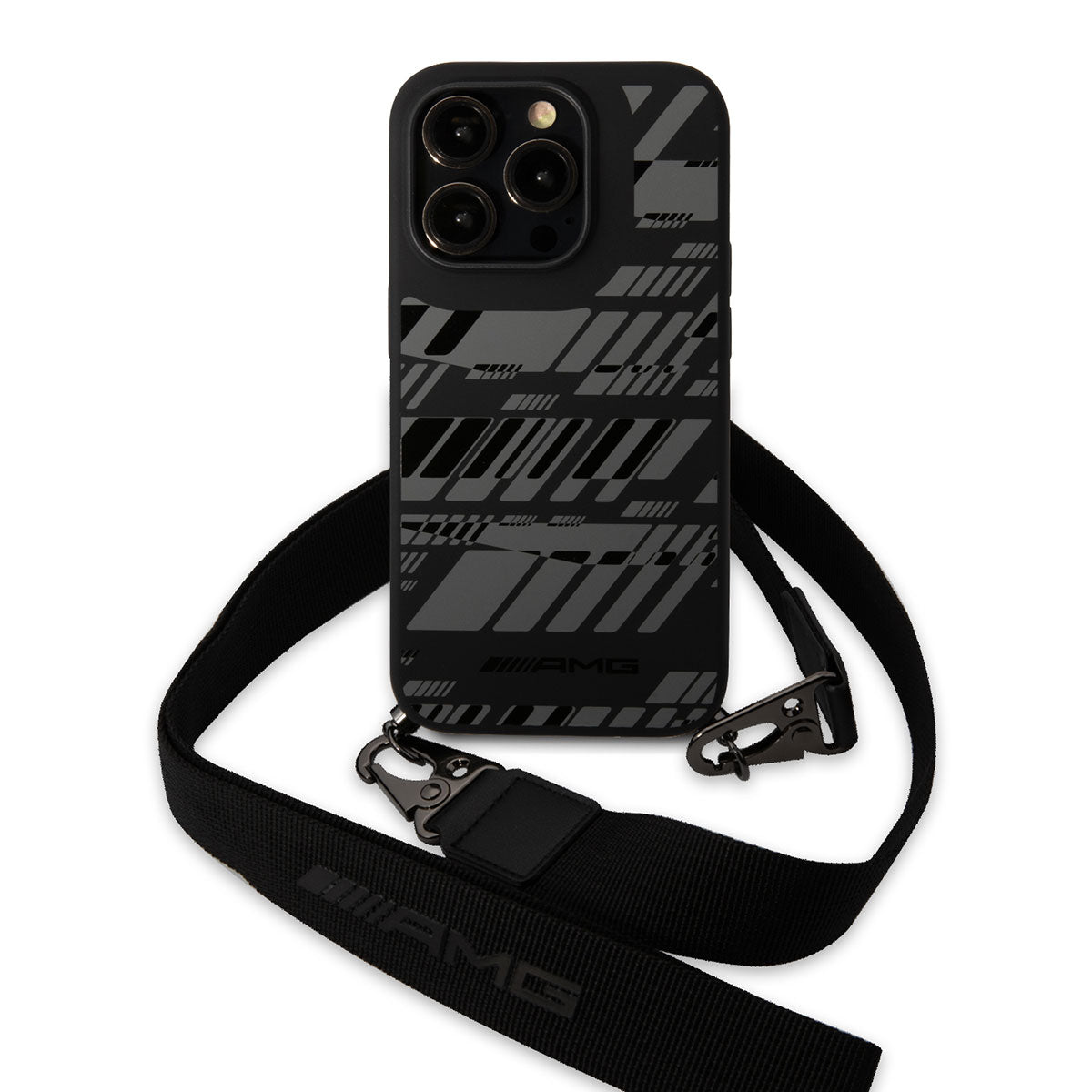 Apple iPhone 14 Pro Max Kılıf AMG Liquid Silikon Strap Telefon Askılı Grafik Dizayn Kapak Siyah