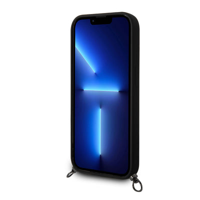 Apple iPhone 14 Pro Max Kılıf AMG Liquid Silikon Strap Telefon Askılı Grafik Dizayn Kapak Siyah