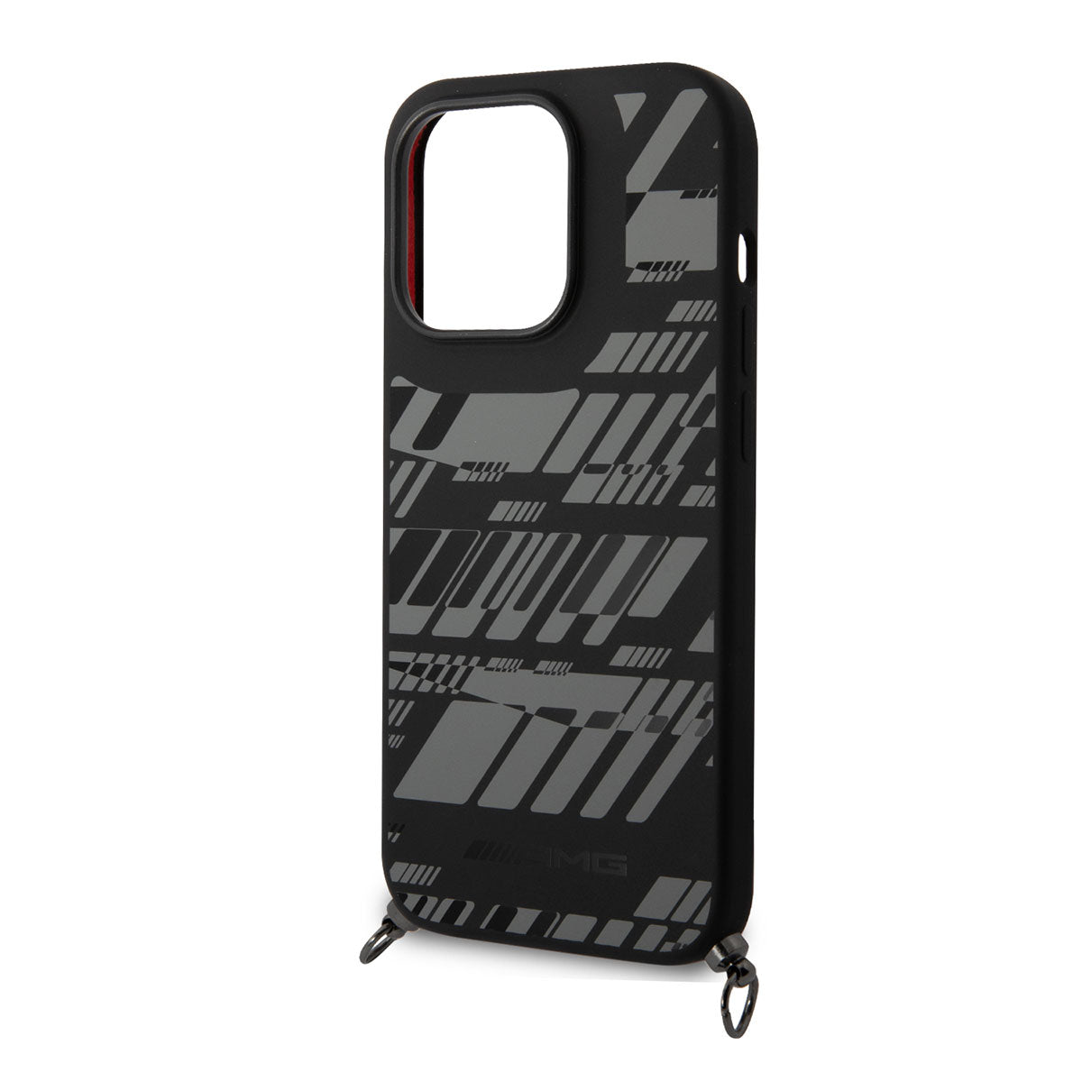 Apple iPhone 14 Pro Max Kılıf AMG Liquid Silikon Strap Telefon Askılı Grafik Dizayn Kapak Siyah