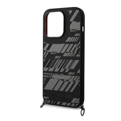 Apple iPhone 14 Pro Max Kılıf AMG Liquid Silikon Strap Telefon Askılı Grafik Dizayn Kapak Siyah