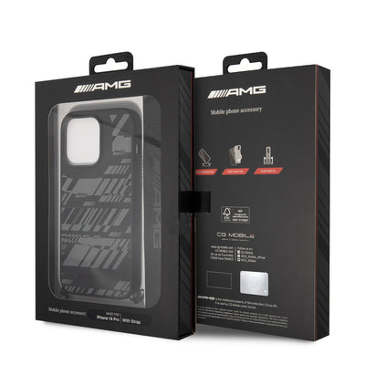 Apple iPhone 14 Pro Max Kılıf AMG Liquid Silikon Strap Telefon Askılı Grafik Dizayn Kapak Siyah