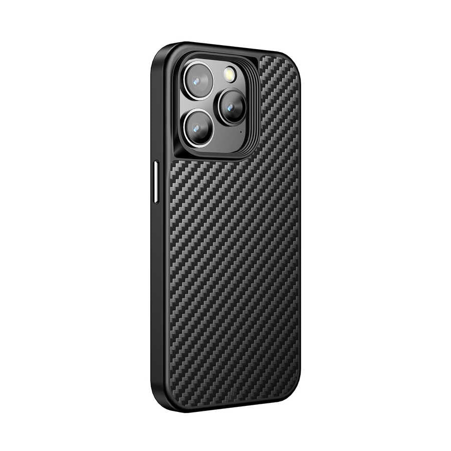 Apple iPhone 14 Pro Max Kılıf Aramid Karbon Fiber Magsafe Özellikli Wlons Radison Kapak Siyah