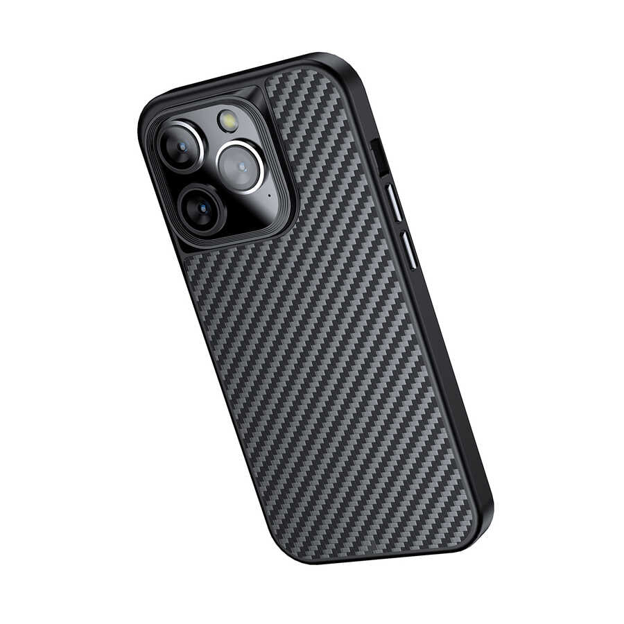 Apple iPhone 14 Pro Max Kılıf Aramid Karbon Fiber Magsafe Özellikli Wlons Radison Kapak Siyah