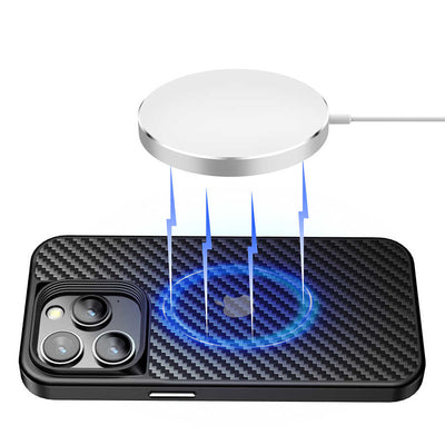 Apple iPhone 14 Pro Max Kılıf Aramid Karbon Fiber Magsafe Özellikli Wlons Radison Kapak Siyah