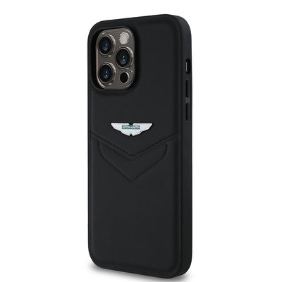 Apple iPhone 14 Pro Max Kılıf Aston Martin Orjinal Lisanslı Victory Dizayn PU Deri Metal Logolu Kapak Siyah