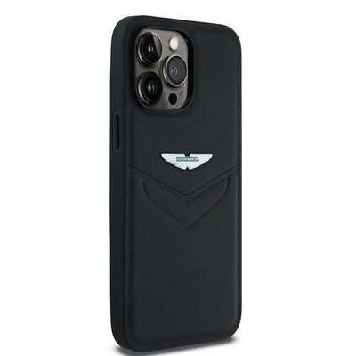 Apple iPhone 14 Pro Max Kılıf Aston Martin Orjinal Lisanslı Victory Dizayn PU Deri Metal Logolu Kapak Siyah