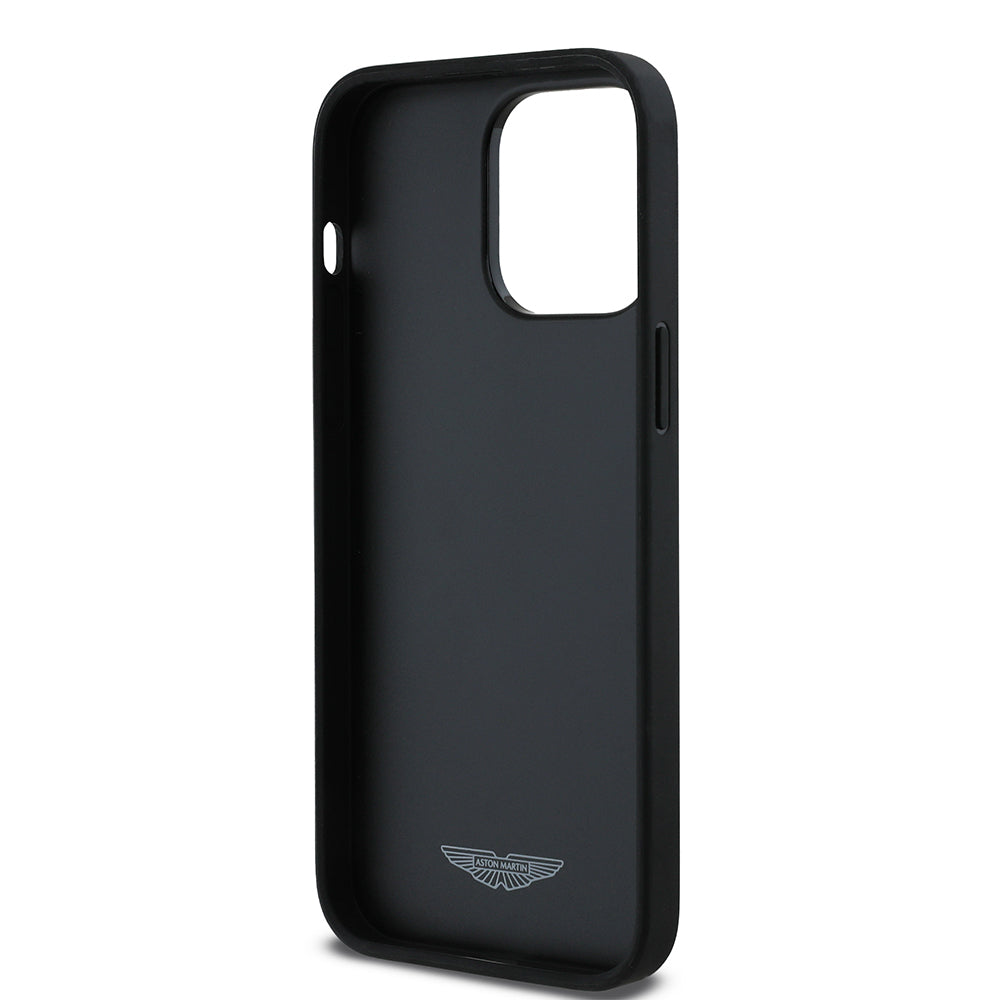 Apple iPhone 14 Pro Max Kılıf Aston Martin Orjinal Lisanslı Victory Dizayn PU Deri Metal Logolu Kapak Siyah