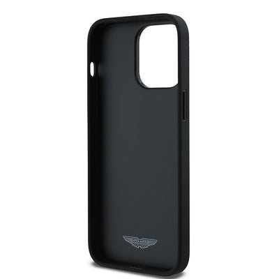 Apple iPhone 14 Pro Max Kılıf Aston Martin Orjinal Lisanslı Victory Dizayn PU Deri Metal Logolu Kapak Siyah