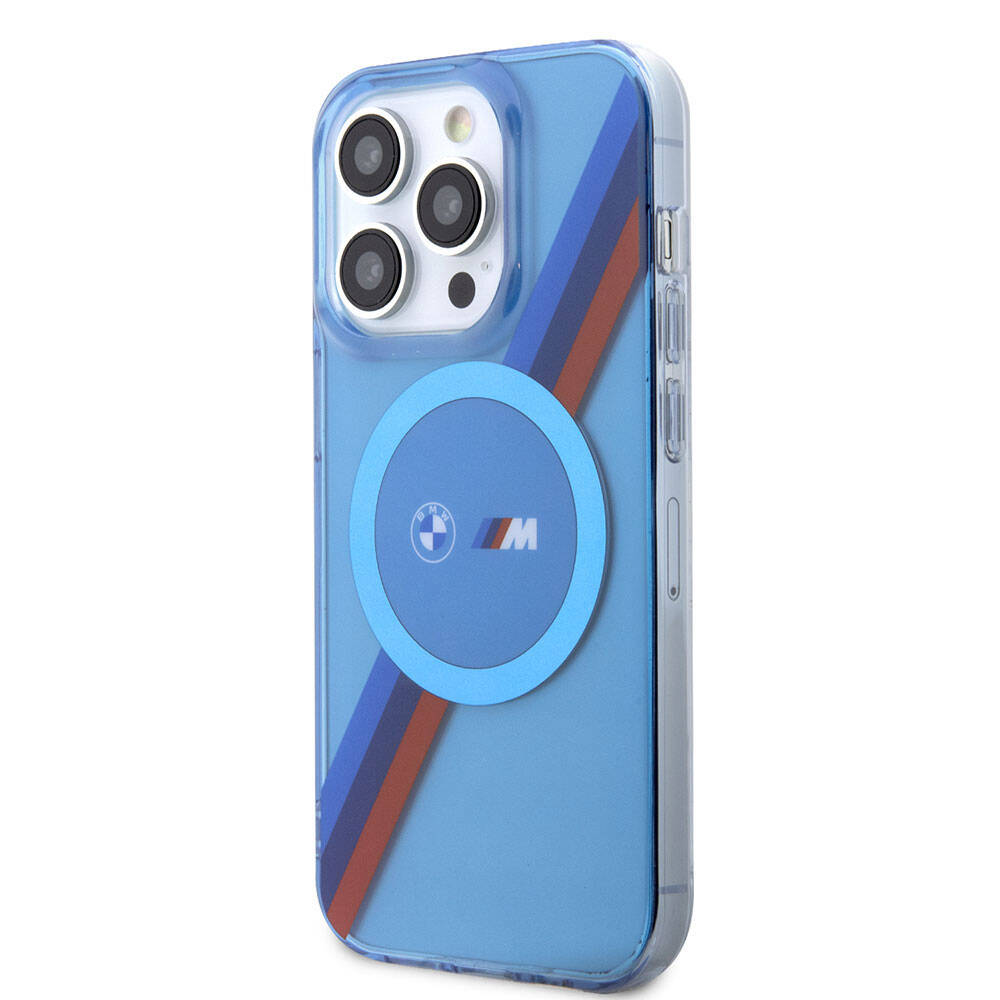 Apple iPhone 14 Pro Max Kılıf BMW Magsafe Şarj Özellikli Transparan Tricolor Stripes Orjinal Lisanslı Kapak Mavi