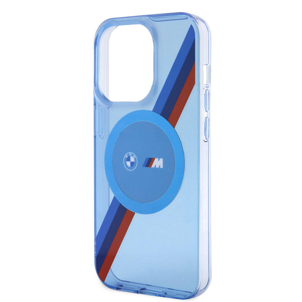 Apple iPhone 14 Pro Max Kılıf BMW Magsafe Şarj Özellikli Transparan Tricolor Stripes Orjinal Lisanslı Kapak Mavi