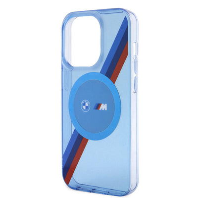 Apple iPhone 14 Pro Max Kılıf BMW Magsafe Şarj Özellikli Transparan Tricolor Stripes Orjinal Lisanslı Kapak Mavi