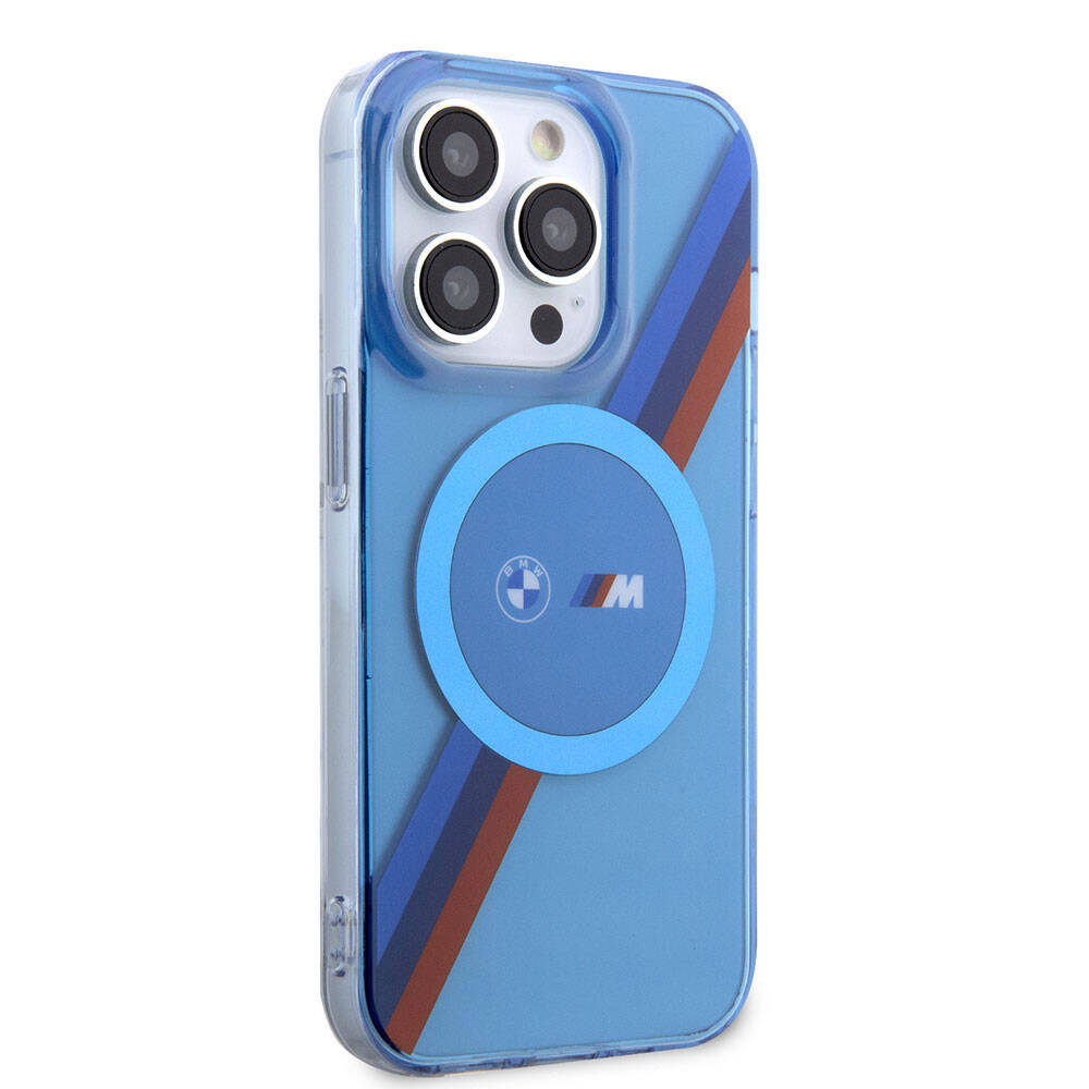 Apple iPhone 14 Pro Max Kılıf BMW Magsafe Şarj Özellikli Transparan Tricolor Stripes Orjinal Lisanslı Kapak Mavi
