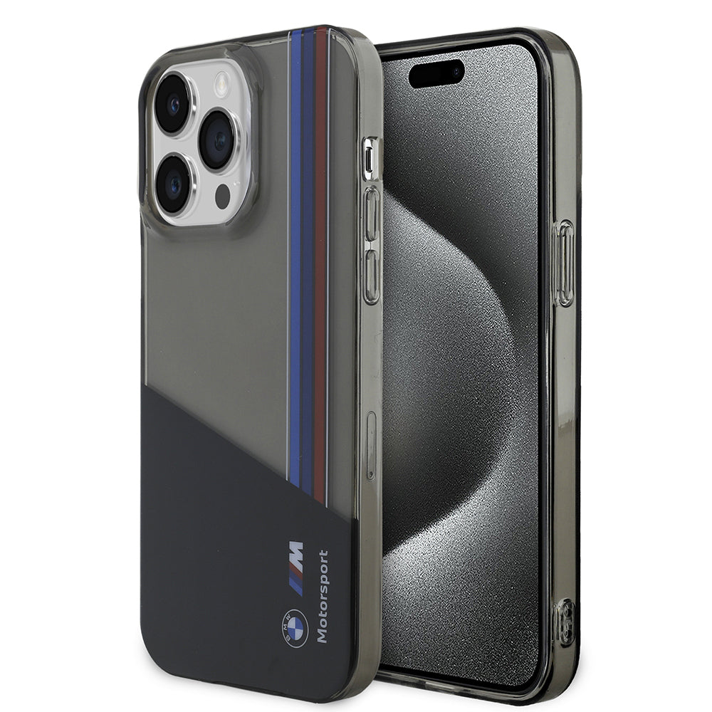 iPhone 14 Pro Max Kılıf BMW Orjinal Lisanslı Yarı Transparan M Dizayn Çizgili Kılıf