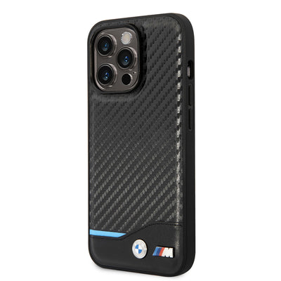 Apple iPhone 14 Pro Max Kılıf BMW PU Deri Ve Karbon Dizayn Kapak Siyah
