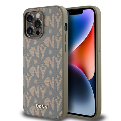 iPhone 14 Pro Max Kılıf DKNY Orjinal Lisanslı M-safe Şarj Özellikli 3D Yazılı Grid Pattern Kılıf