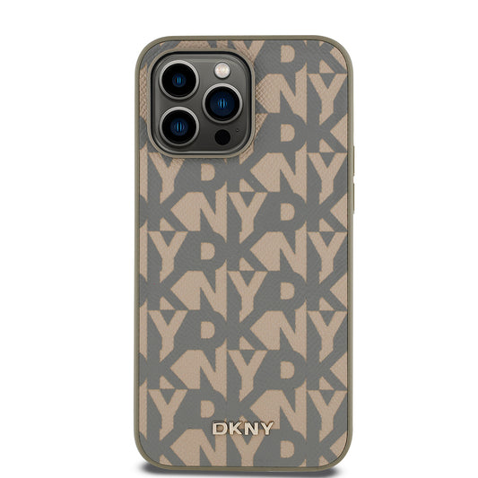 iPhone 14 Pro Max Kılıf DKNY Orjinal Lisanslı M-safe Şarj Özellikli 3D Yazılı Grid Pattern Kılıf