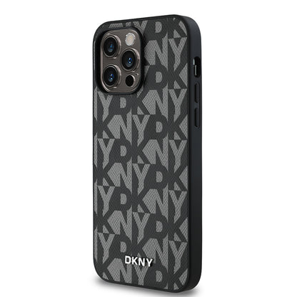 iPhone 14 Pro Max Kılıf DKNY Orjinal Lisanslı M-safe Şarj Özellikli 3D Yazılı Grid Pattern Kılıf