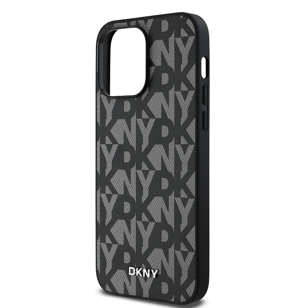 Apple iPhone 14 Pro Max Kılıf DKNY Orjinal Lisanslı M-safe Şarj Özellikli 3D Yazılı Grid Pattern Kapak Gri