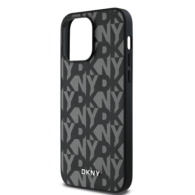 Apple iPhone 14 Pro Max Kılıf DKNY Orjinal Lisanslı M-safe Şarj Özellikli 3D Yazılı Grid Pattern Kapak Gri
