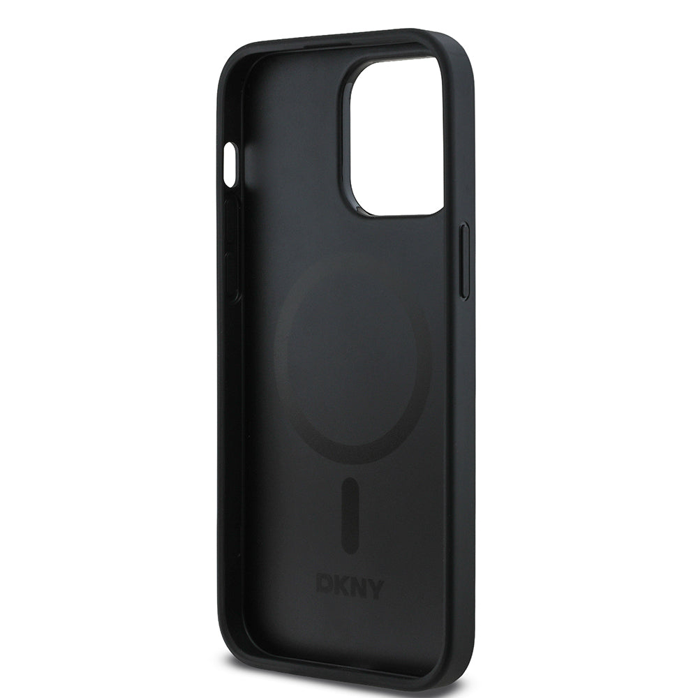 Apple iPhone 14 Pro Max Kılıf DKNY Orjinal Lisanslı M-safe Şarj Özellikli 3D Yazılı Grid Pattern Kapak Gri