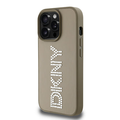 iPhone 14 Pro Max Kılıf DKNY Orjinal Lisanslı Taşlı DKNY Yazılı Metalik Rhinestones PU Deri Kılıf