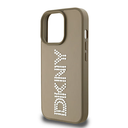 iPhone 14 Pro Max Kılıf DKNY Orjinal Lisanslı Taşlı DKNY Yazılı Metalik Rhinestones PU Deri Kılıf