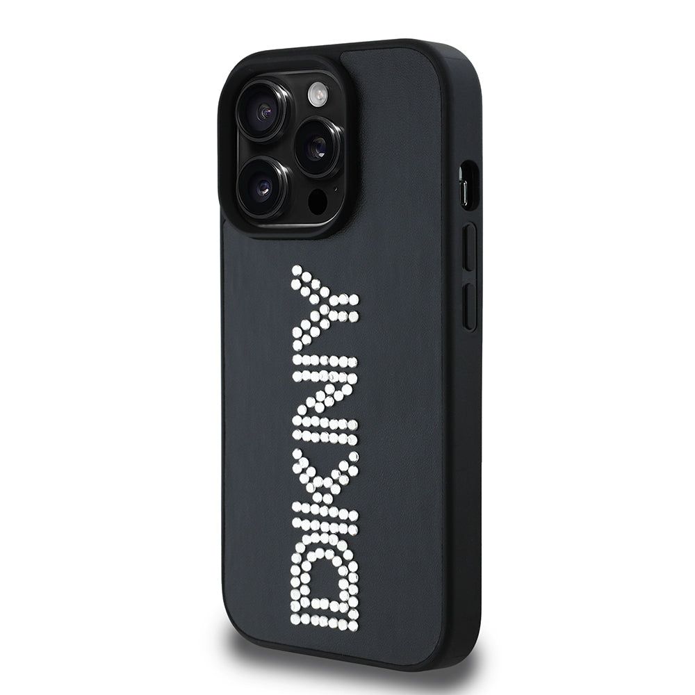 iPhone 14 Pro Max Kılıf DKNY Orjinal Lisanslı Taşlı DKNY Yazılı Metalik Rhinestones PU Deri Kılıf
