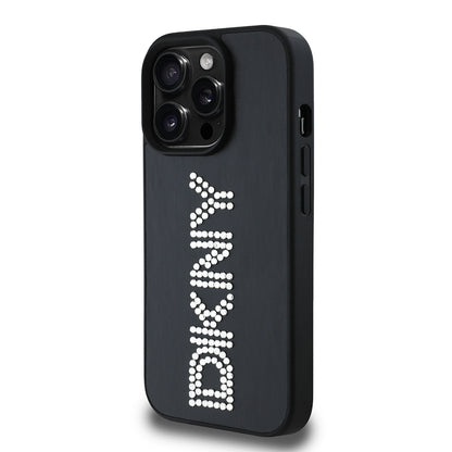 iPhone 14 Pro Max Kılıf DKNY Orjinal Lisanslı Taşlı DKNY Yazılı Metalik Rhinestones PU Deri Kılıf