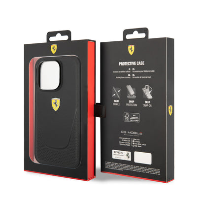 Apple iPhone 14 Pro Max Kılıf Ferrari Deri Delikli Dizayn Kapak Siyah