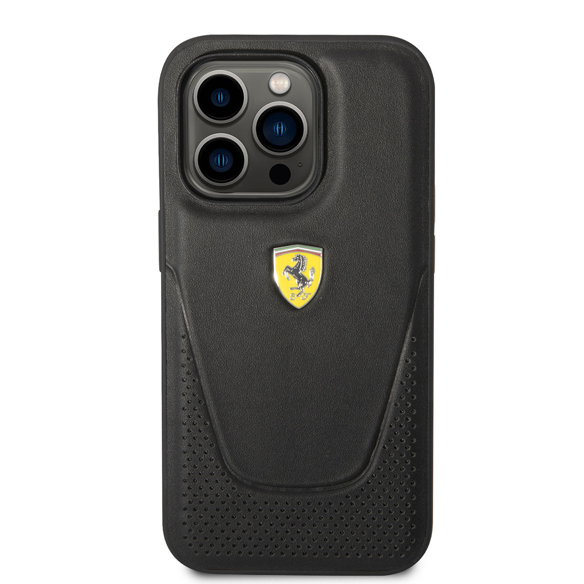Apple iPhone 14 Pro Max Kılıf Ferrari Deri Delikli Dizayn Kapak Siyah