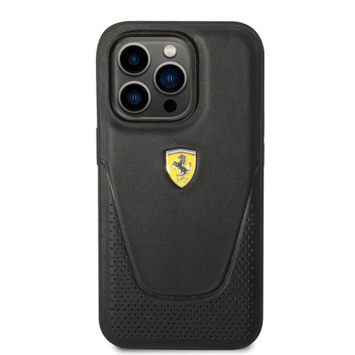 Apple iPhone 14 Pro Max Kılıf Ferrari Deri Delikli Dizayn Kapak Siyah