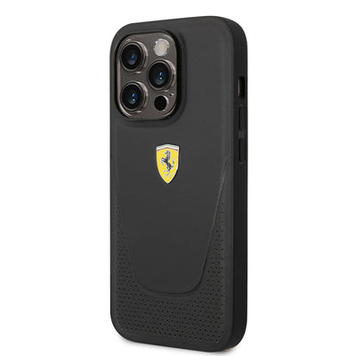 Apple iPhone 14 Pro Max Kılıf Ferrari Deri Delikli Dizayn Kapak Siyah
