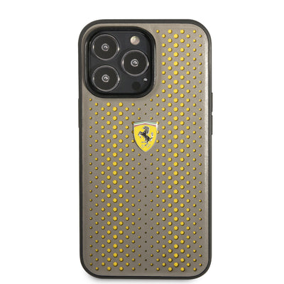 Apple iPhone 14 Pro Max Kılıf Ferrari Deri Sarı Noktalı Dizayn Kapak Kırmızı